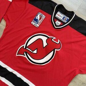 VINTAGE New Jersey Devils Jersey Mens Large Red CCM Maska Air Knit NHL Custom